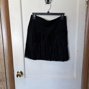 Francesca's Collections Black Fringe Mini Skirt